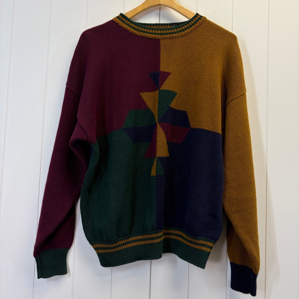 Vintage Structure 90s Crewneck Sweater Mens Large Colorblock Streetwear Earthy